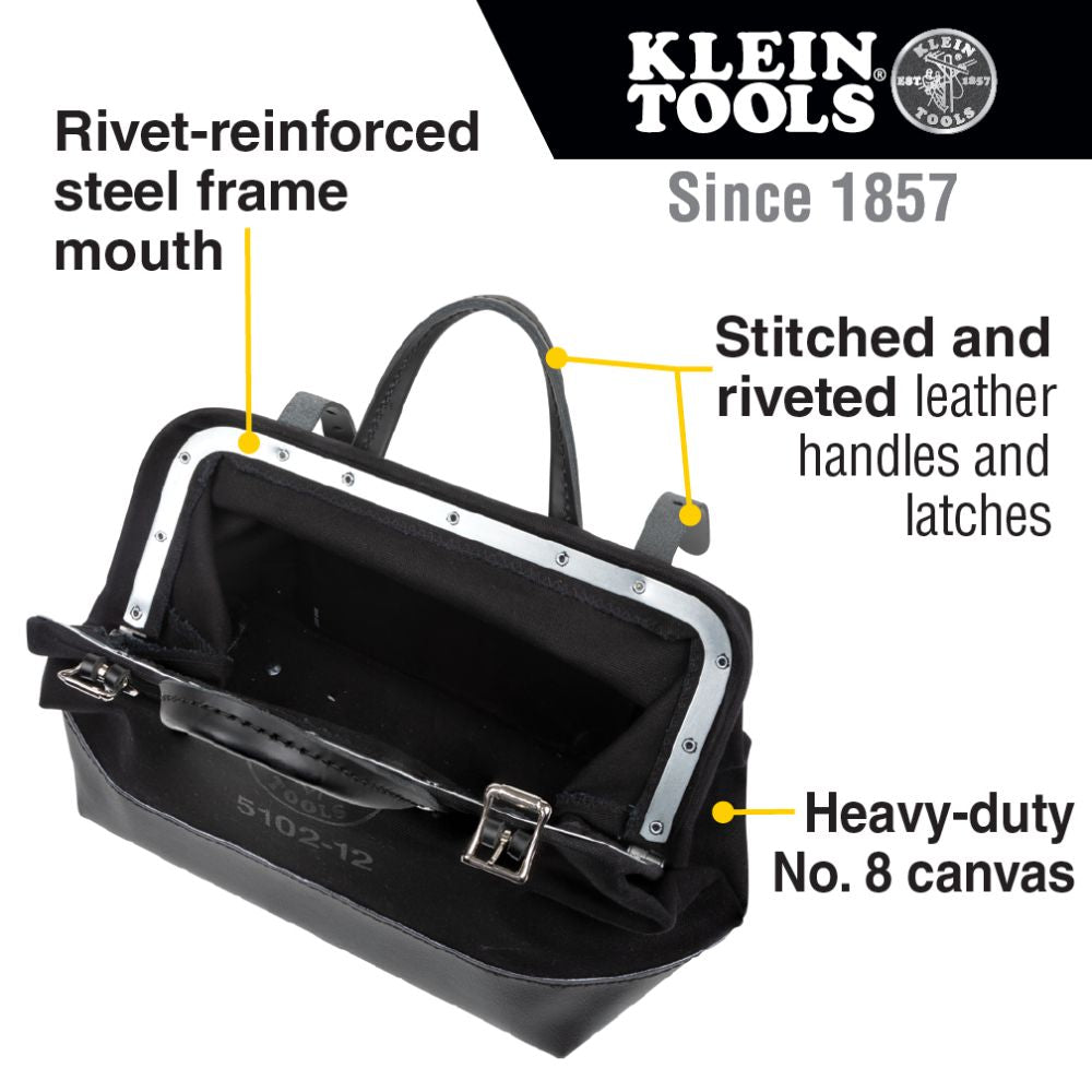 Klein Tools 510212BLK Tool Bag, Black Canvas, 12-Inch - Edmondson Supply