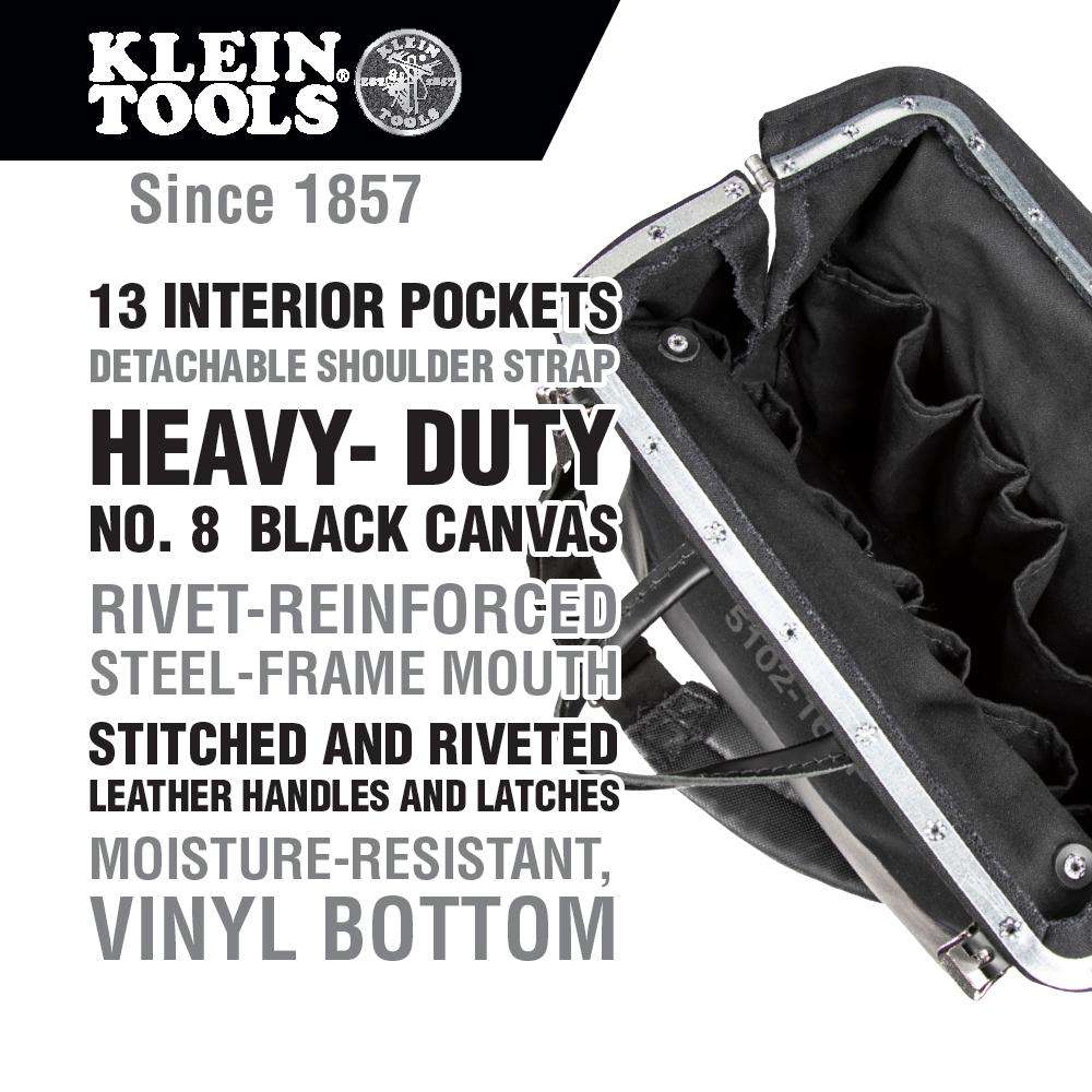 Klein Tools 510216SPBLK Deluxe Black Canvas Tool Bag, 16-Inch - Edmondson Supply