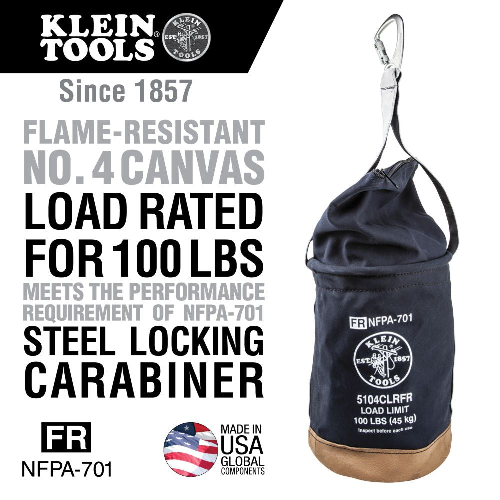 Klein Tools 5104CLRFR Canvas Bucket, Flame-Resistant, Top Closing, 12-Inch - Edmondson Supply