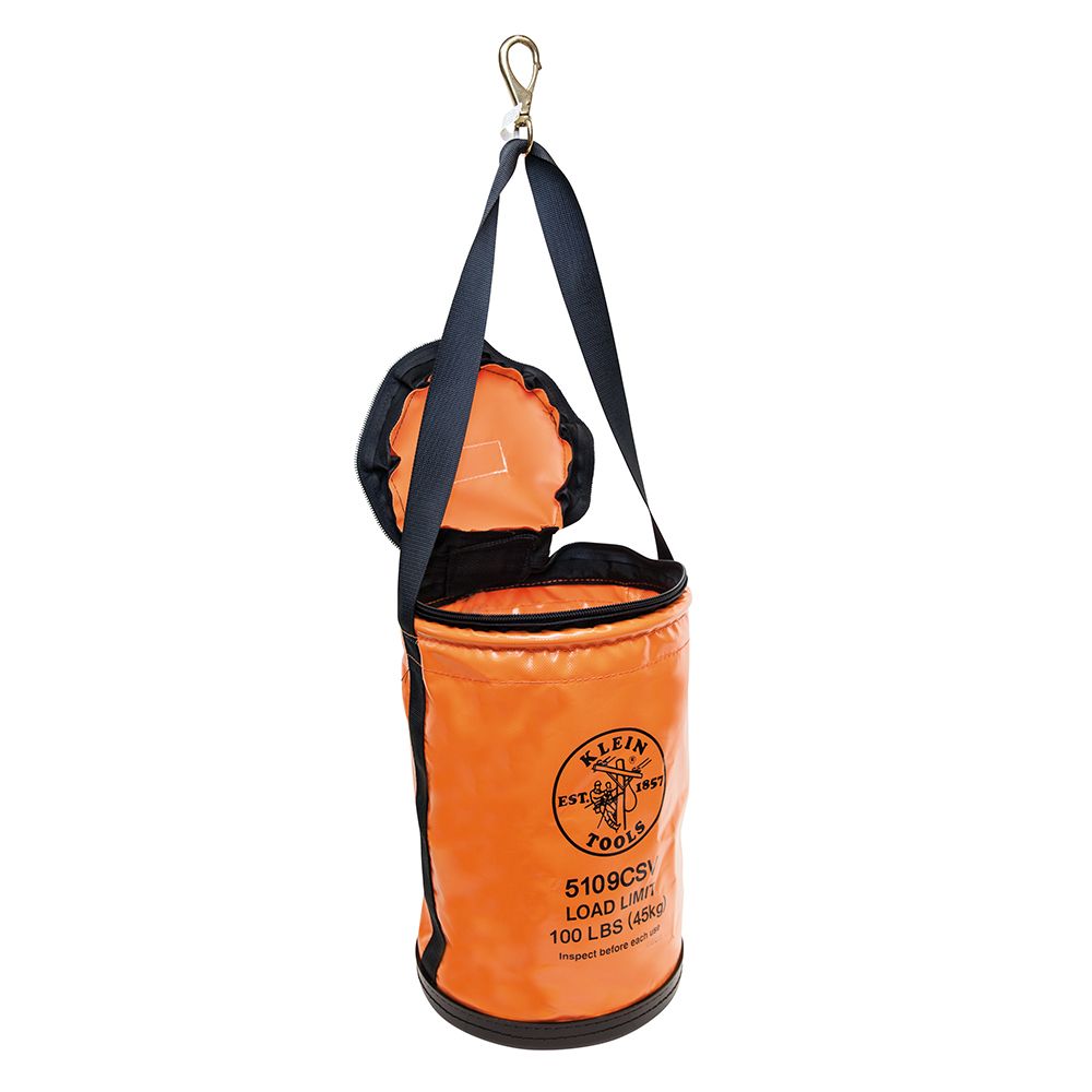 Klein Tools 5109CSV Utility Bucket, Vinyl Tool Bucket with Top Close, Swivel Snap, 12-Inch - Edmondson Supply
