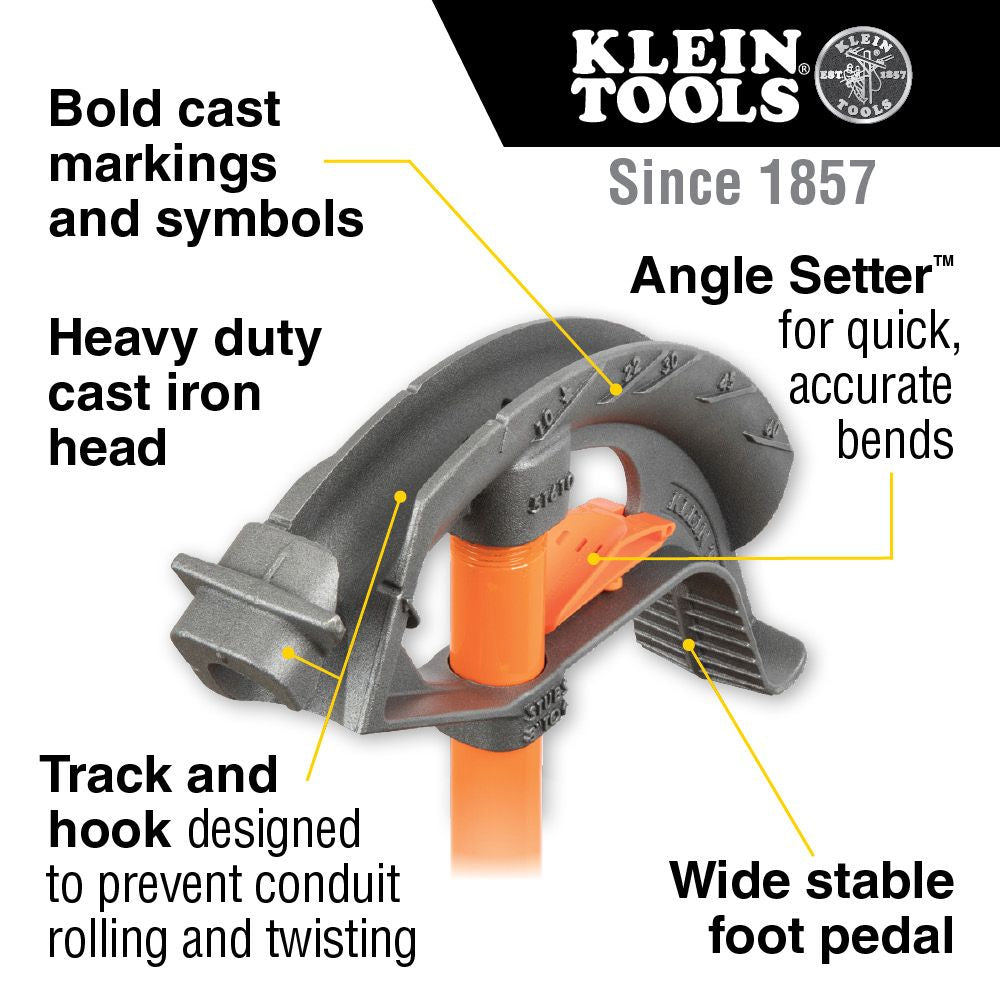 Klein Tools 51604 Iron Conduit Bender Full Assembly, 3/4-Inch EMT with Angle Setter™ - Edmondson Supply