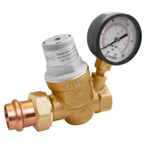 Caleffi 533651HA PresCal™ Compact Pressure Reducing Valve with Gauge, 3/4" Press Union x FNPT - Edmondson Supply
