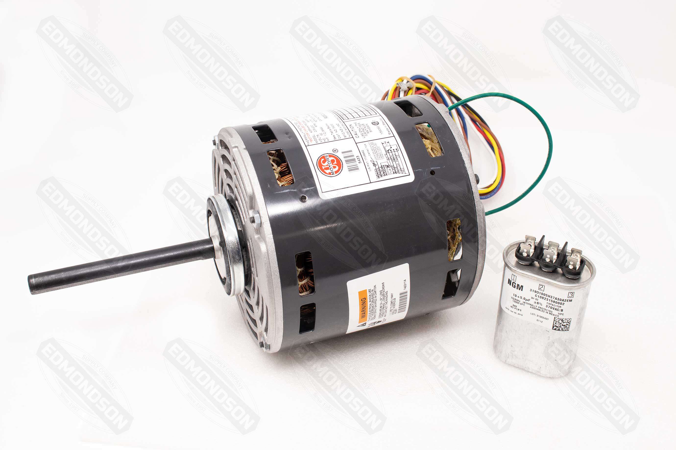 US Motors 5433 RESCUE® EZ-Wire 5.6" Direct Drive Fan & Blower Motor, 208-230V, 1/2-1/6 HP, 1075 RPM - Edmondson Supply