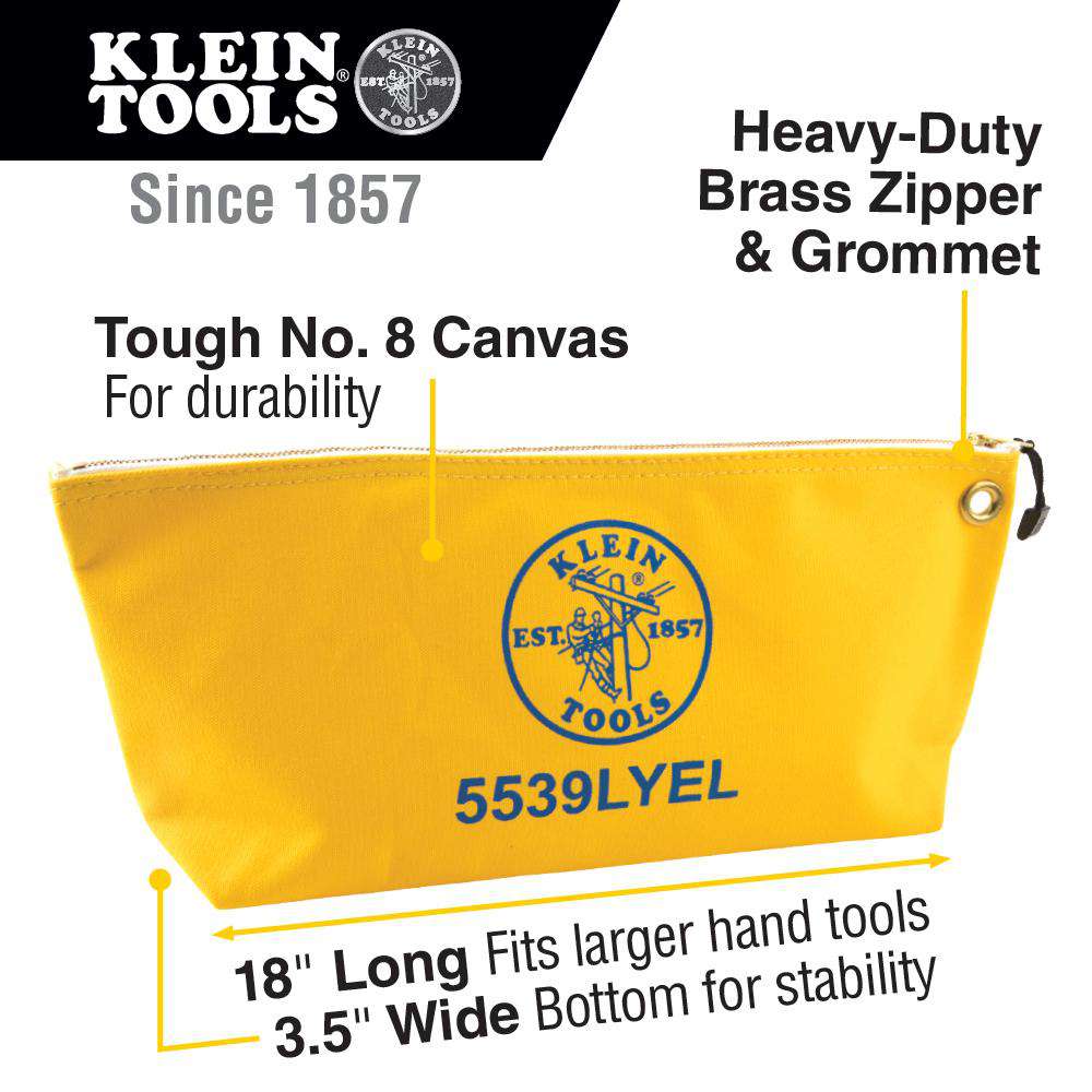 Klein Tools 5539LYEL Canvas Bag with Zipper, Large Yellow - Edmondson Supply