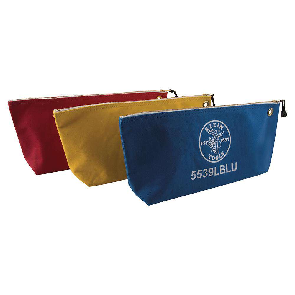 Klein Tools 5539LCPAK Canvas Bags with Zipper, Large Assorted Colors, 3 Pack - Edmondson Supply