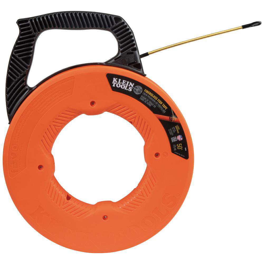 Klein Tools 56350 Fiberglass Fish Tape with Spiral Steel Leader, 50-Foot - Edmondson Supply