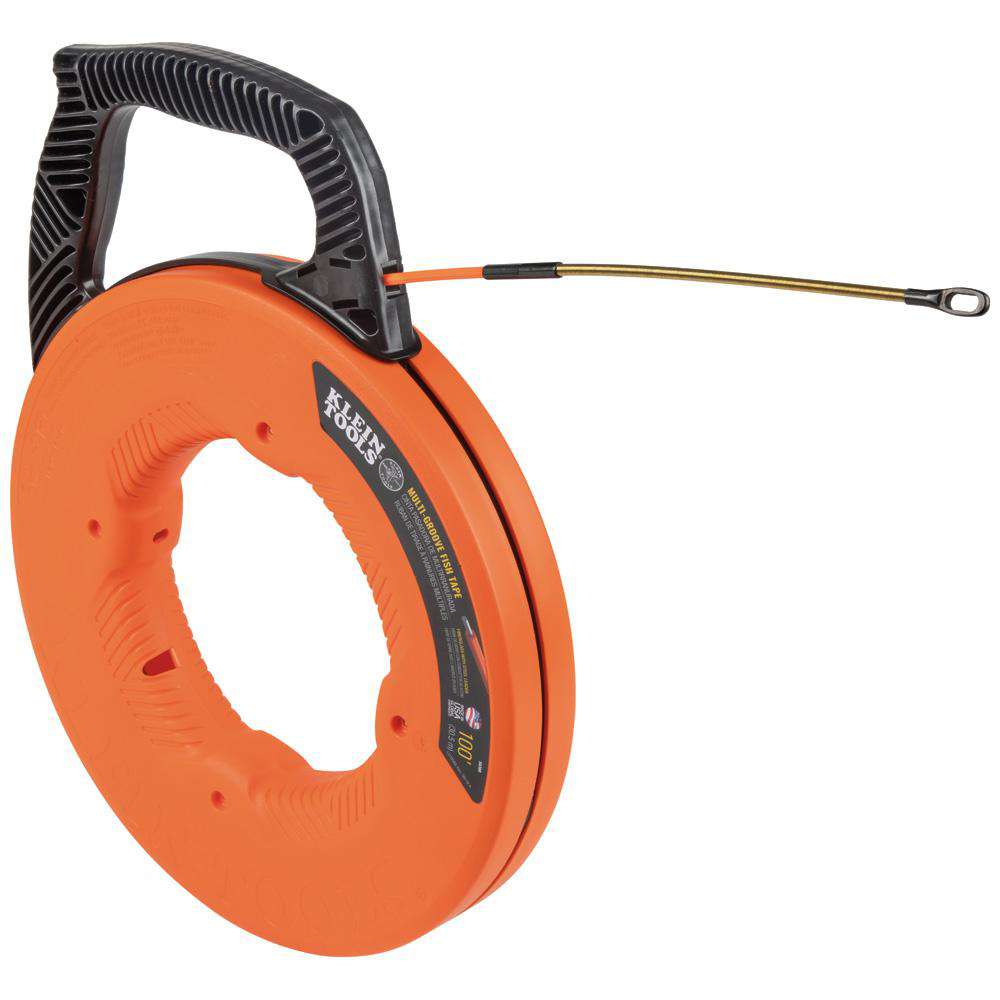 Klein Tools 56380 Multi-Groove Fiberglass Fish Tape with Spiral Steel Leader, 100-Foot - Edmondson Supply