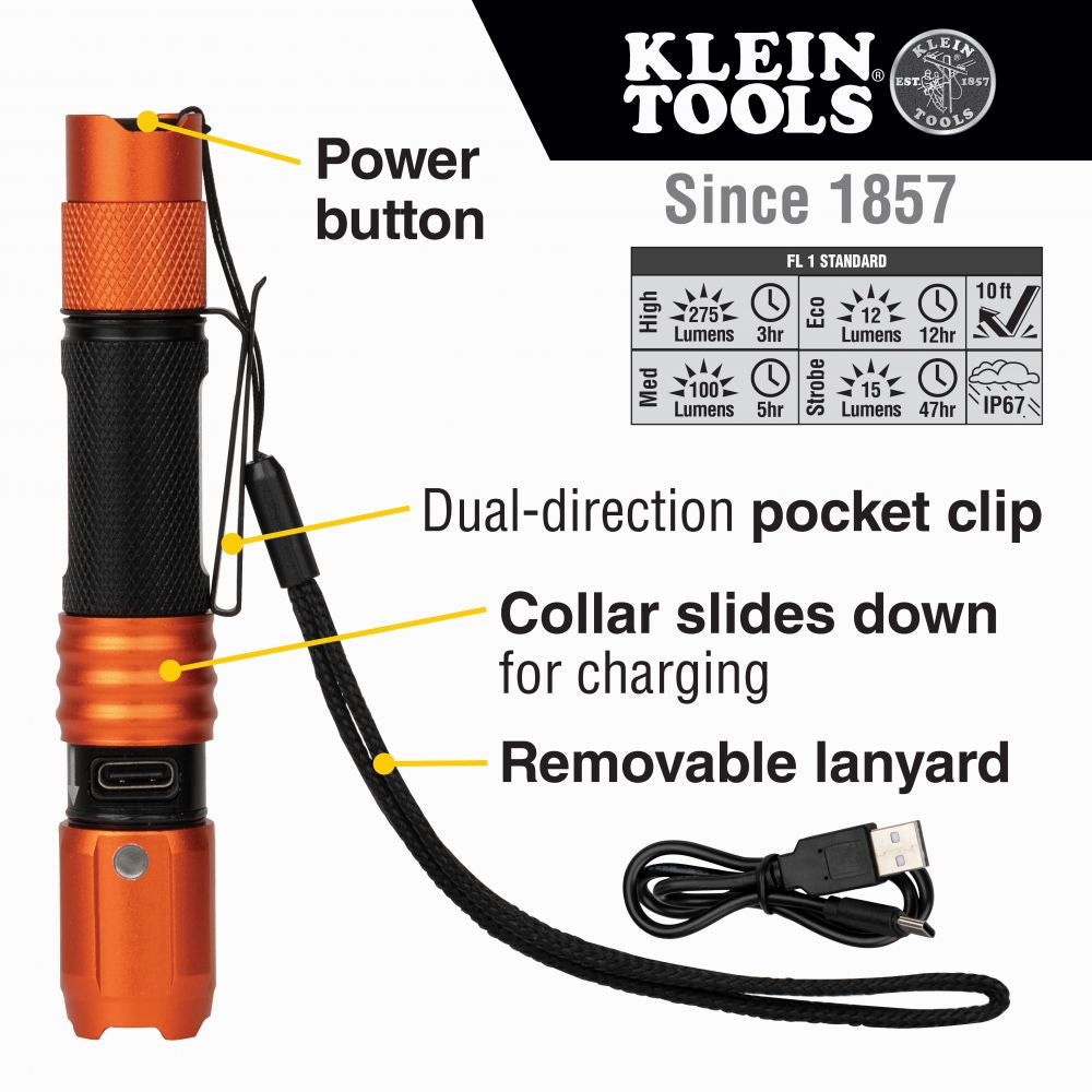 Klein Tools 56411 Rechargeable Waterproof LED Pocket Light with Lanyard - Edmondson Supply