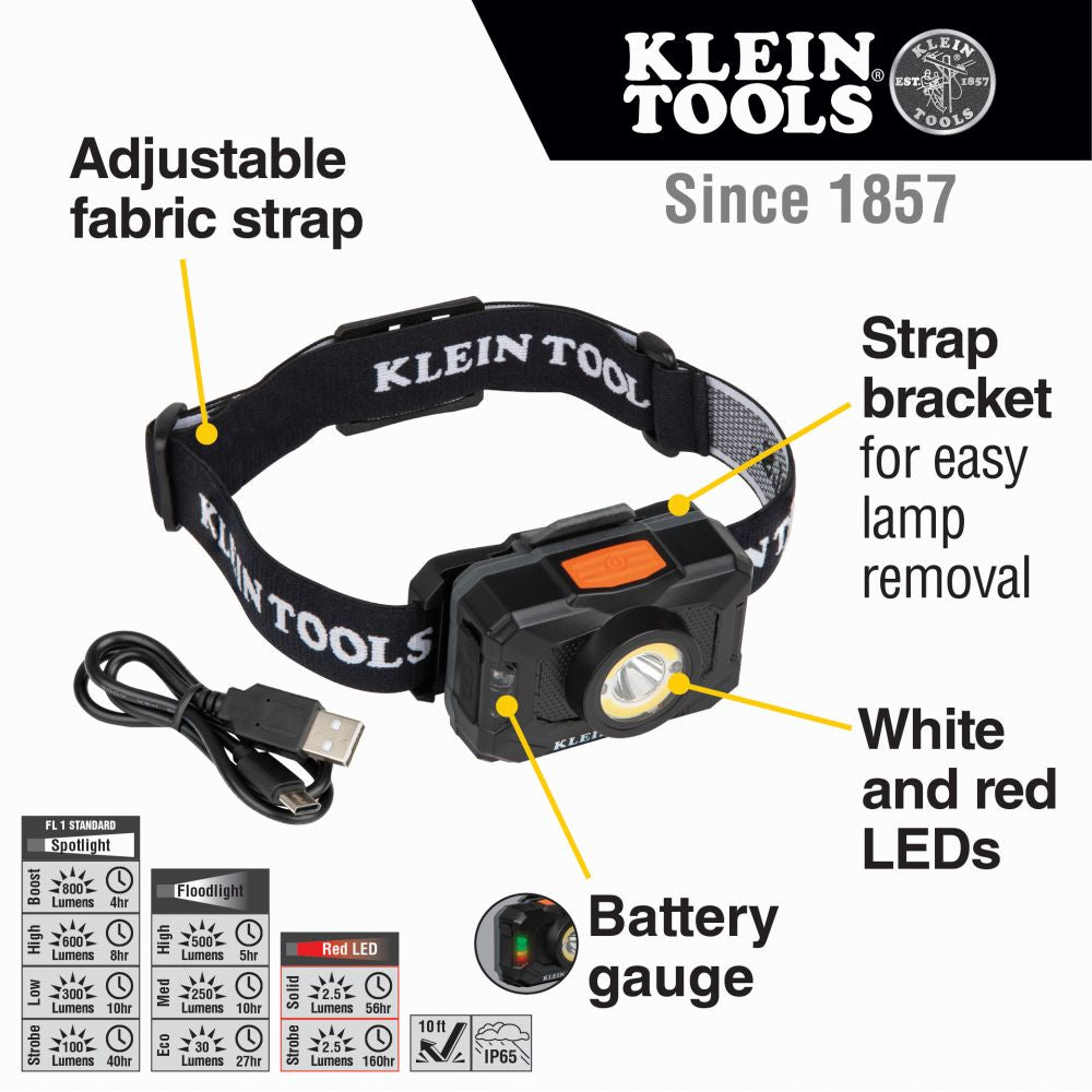 Klein Tools 56414 Rechargeable 2-Color LED Headlamp with Adjustable Strap - Edmondson Supply