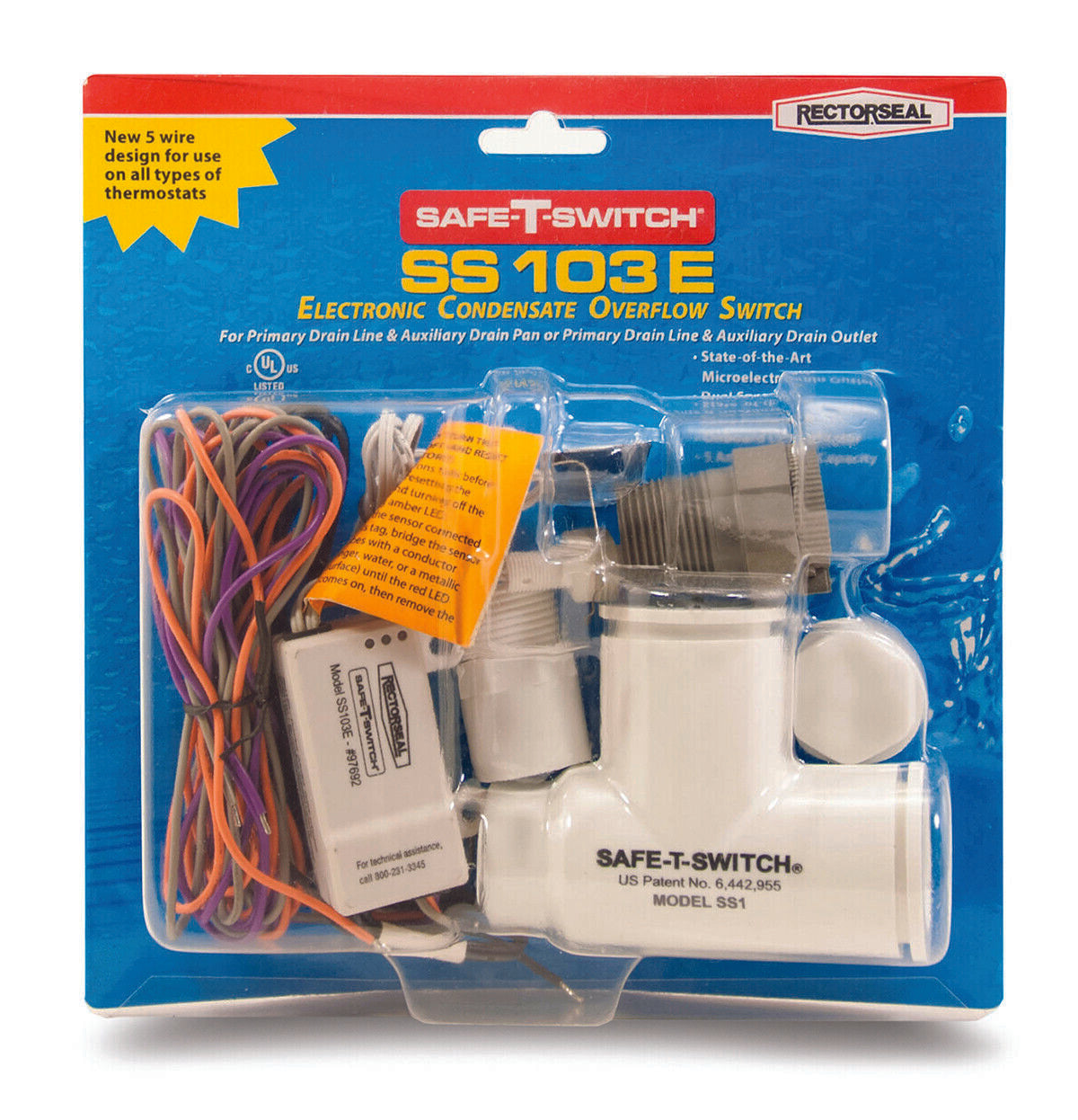 RectorSeal 97692 SS103E Safe-T-Switch Dual Sensor Condensate Overflow Shut-Off Switch - Edmondson Supply