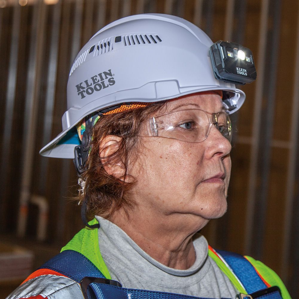 Klein Tools 60113RL Hard Hat, Vented, Cap Style with Rechargeable Headlamp, White - Edmondson Supply