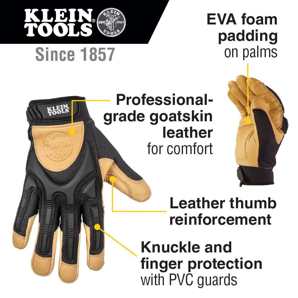 Klein Tools 60189 Leather Work Gloves, X-Large, Pair - Edmondson Supply