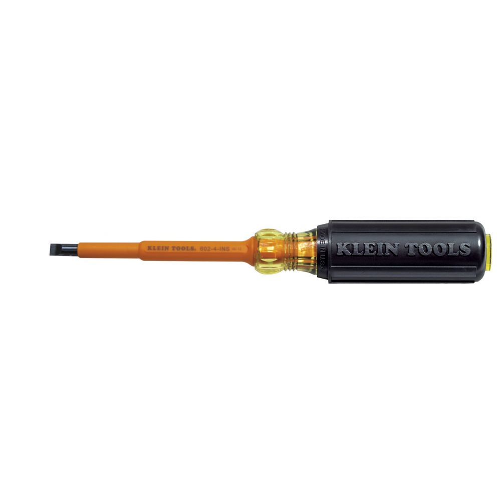 Klein Tools 602-4-INS Insulated Screwdriver, 1/4-Inch Cabinet, 4-Inch Round Shank - Edmondson Supply