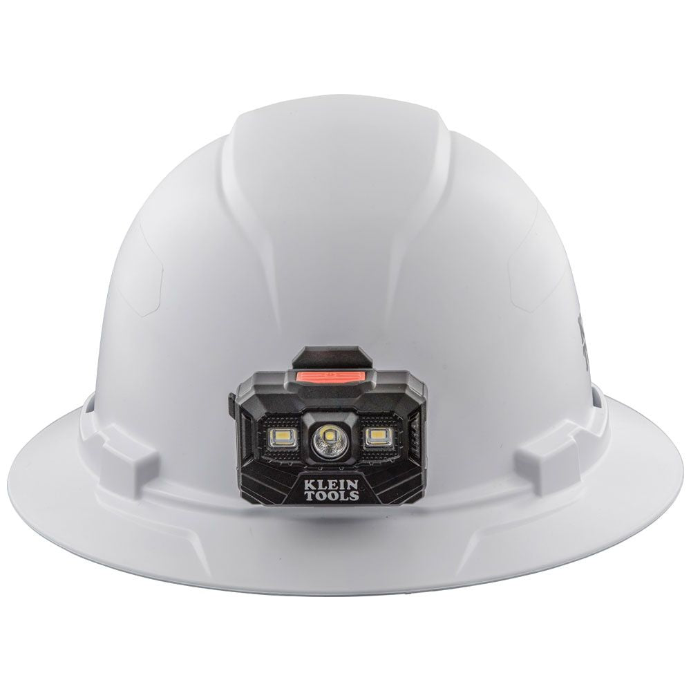 Klein Tools 60406RL Hard Hat, Non-Vented, Full Brim with Rechargeable Headlamp, White - Edmondson Supply