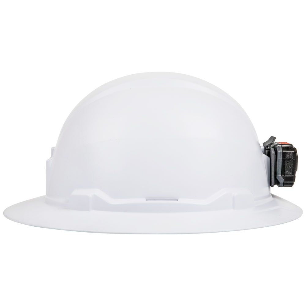 Klein Tools 60406RL Hard Hat, Non-Vented, Full Brim with Rechargeable Headlamp, White - Edmondson Supply