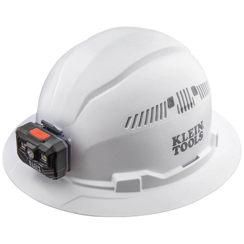 Klein Tools 60407RL Hard Hat, Vented, Full Brim with Rechargeable Headlamp, White - Edmondson Supply