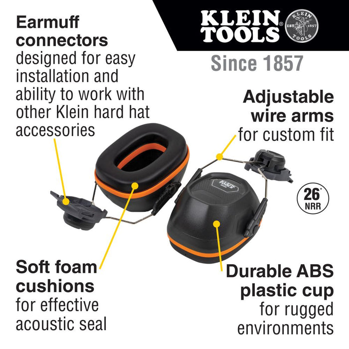 Klein Tools 60502 Hard Hat Earmuffs, Full Brim Style - Edmondson Supply