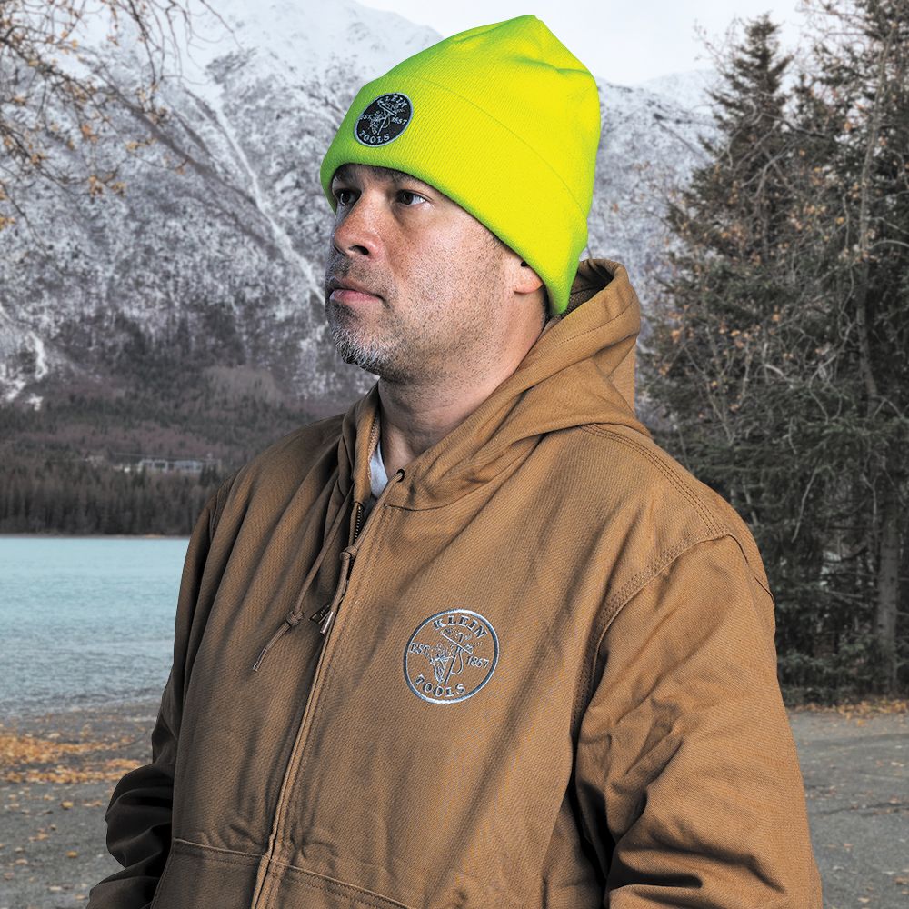 Klein Tools 60568 Heavy Knit Hat, High-Visibility Yellow, Patch Logo - Edmondson Supply
