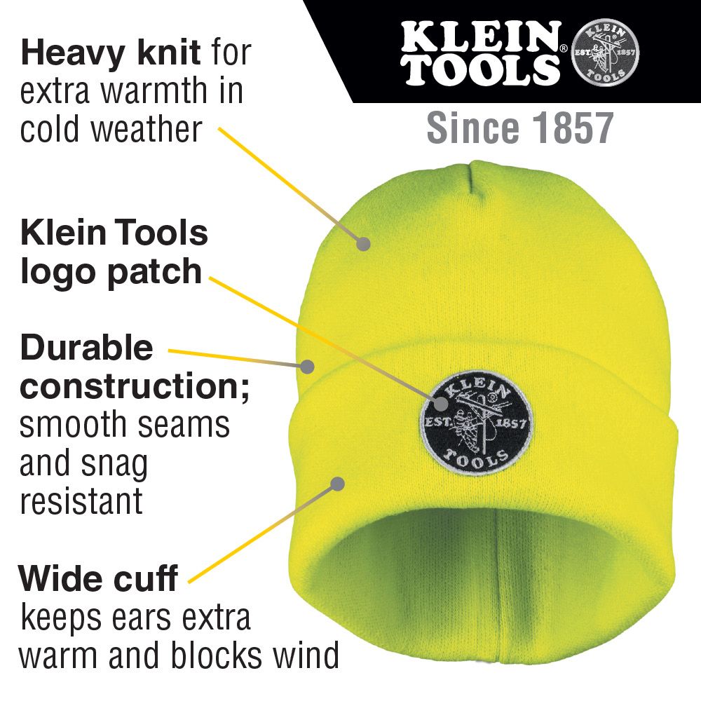 Klein Tools 60568 Heavy Knit Hat, High-Visibility Yellow, Patch Logo - Edmondson Supply