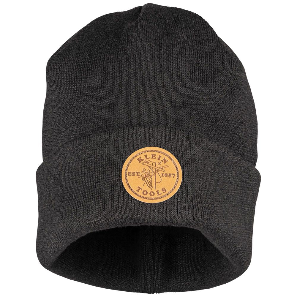 Klein Tools 60569 Heavy Knit Hat, Black, Leather Logo - Edmondson Supply