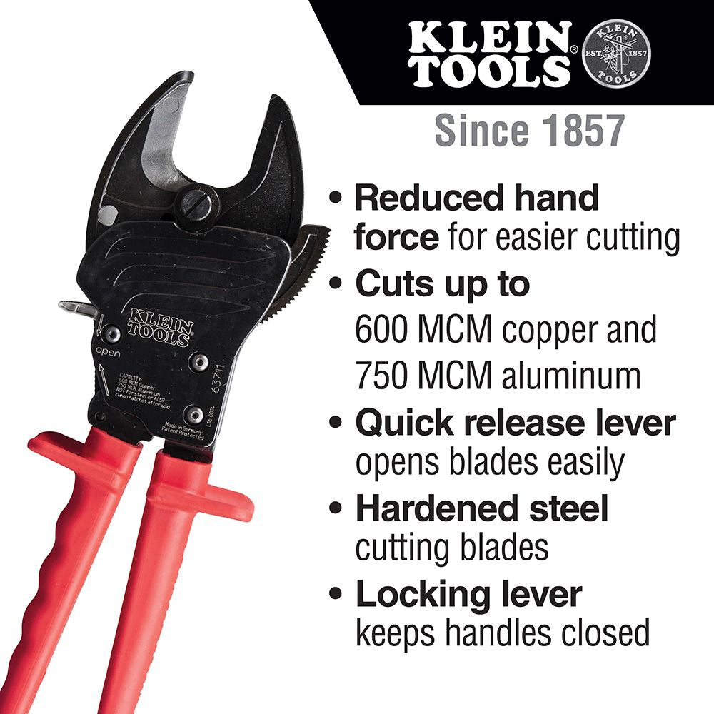 Klein Tools 63711 Open Jaw Ratcheting Cable Cutter - EDMONDSON SUPPLY