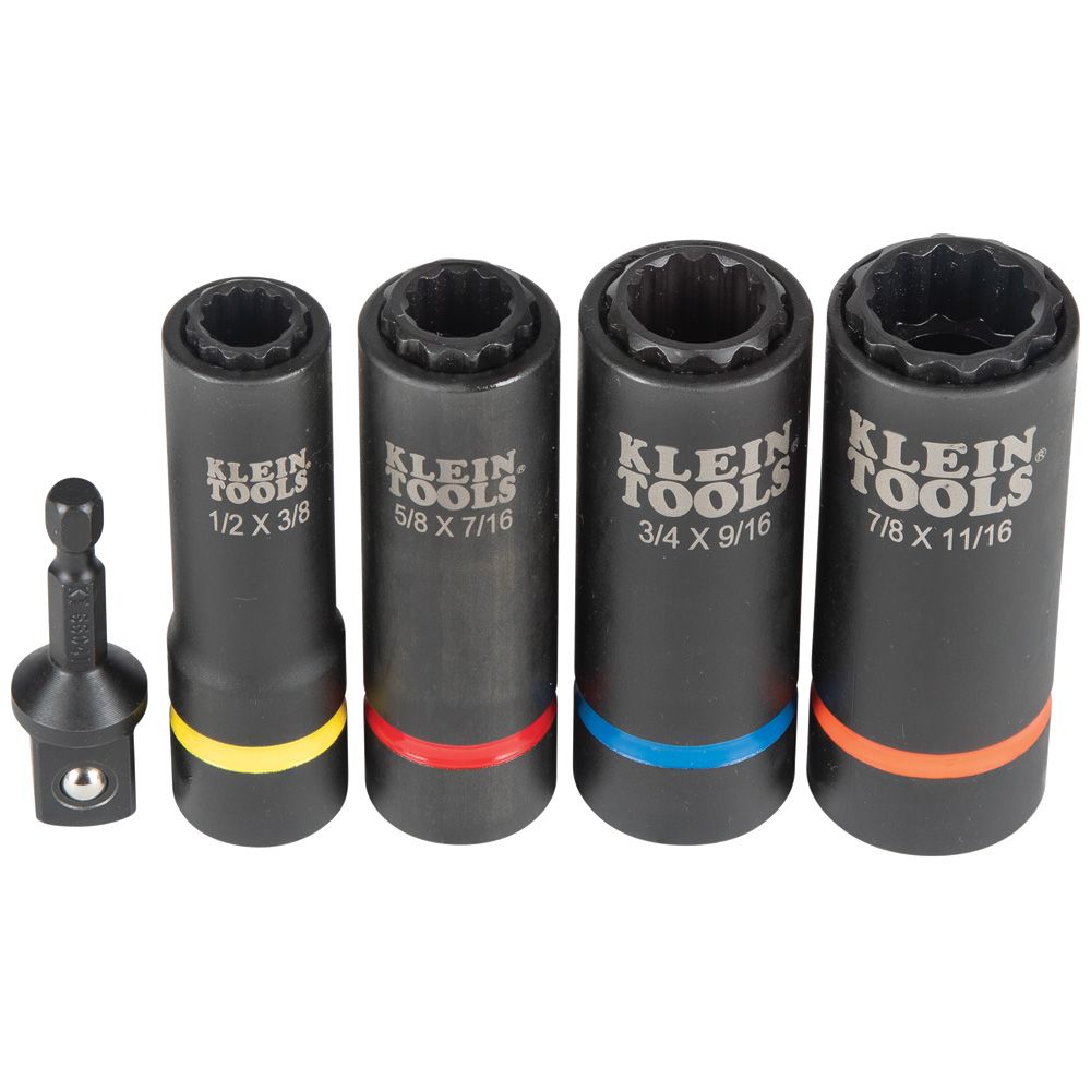 Klein Tools 66040 2-in-1 Impact Socket Set, 12-Point, 5-Piece - Edmondson Supply