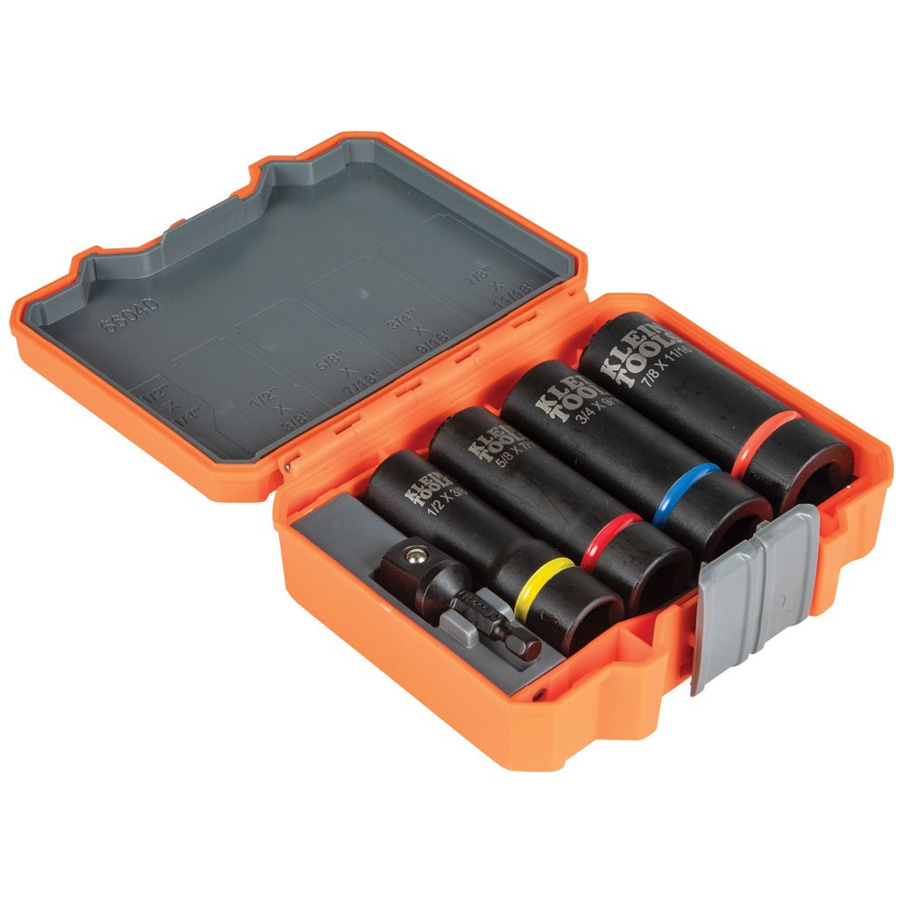 Klein Tools 66040 2-in-1 Impact Socket Set, 12-Point, 5-Piece - Edmondson Supply