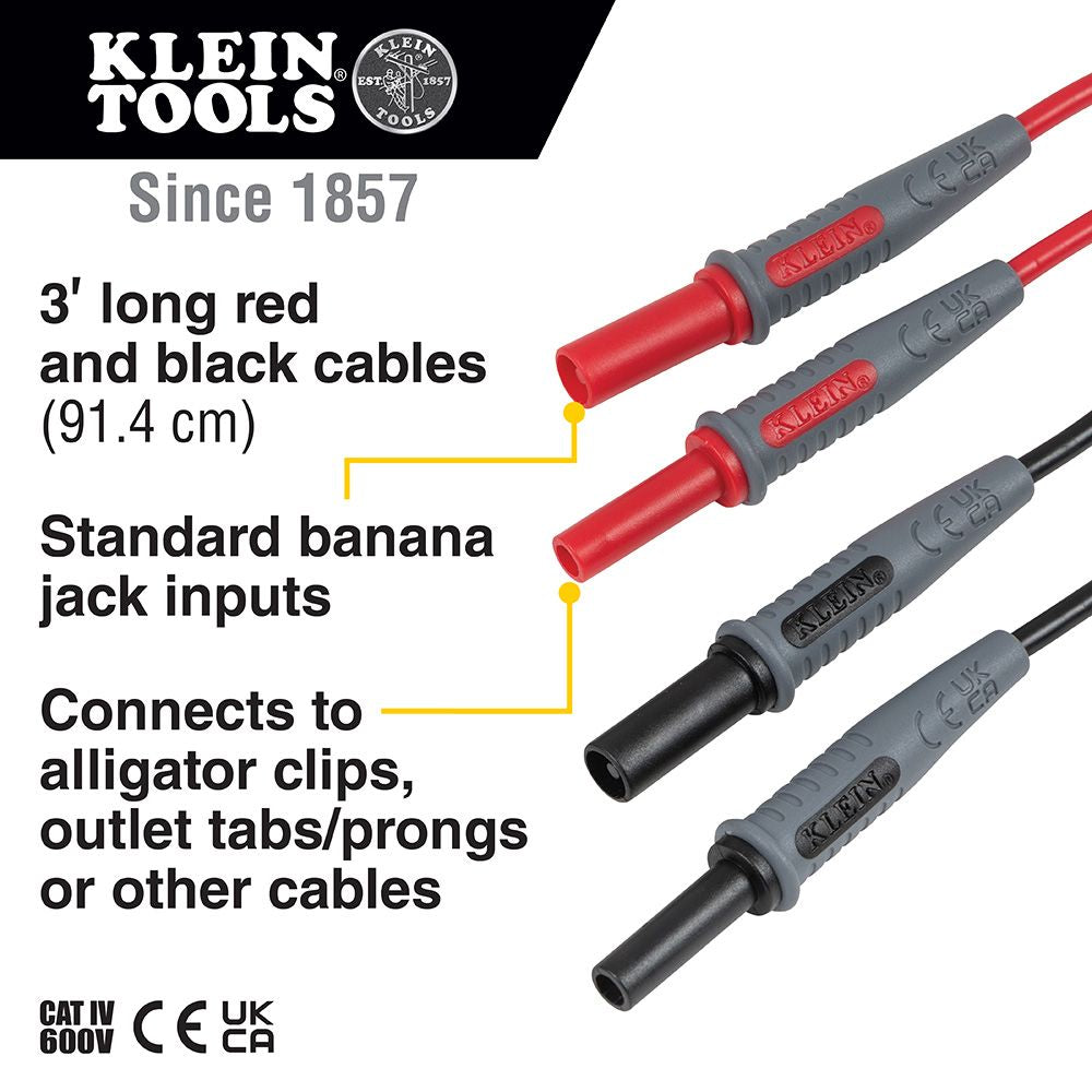 Klein Tools 69359 Lead Adapters, Red and Black, 3-Foot - Edmondson Supply