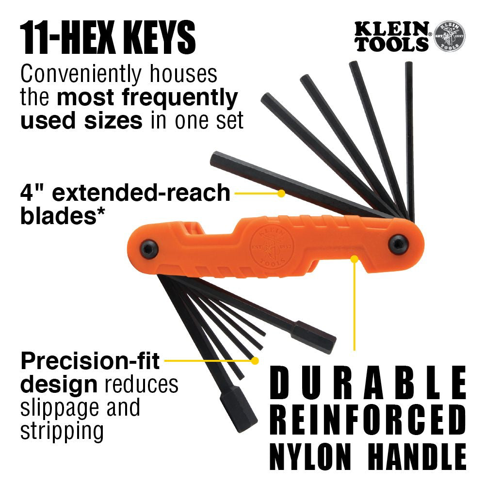 Klein Tools 70550 Pro Folding Hex Key Set, 11 Fractional Inch-Sized Keys - Edmondson Supply