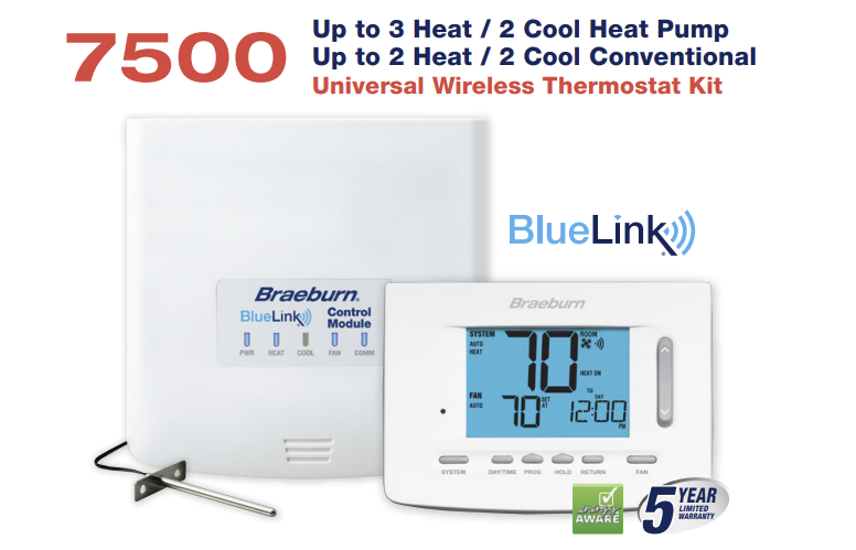 Braeburn 7500 Universal Wireless Thermostat Kit - Programmable/Non-Programmable - Edmondson Supply