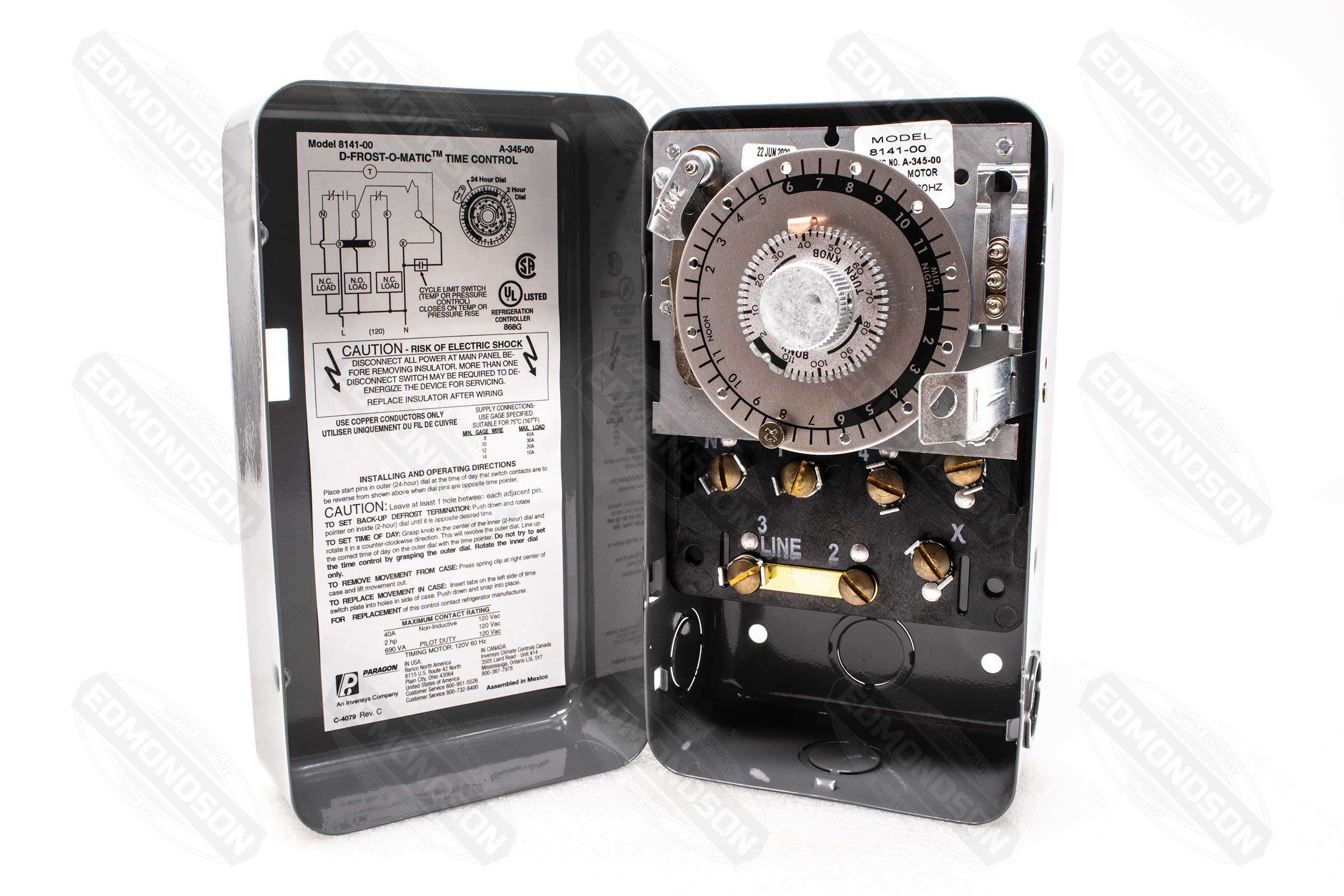 Paragon 8141-00 Defrost Commercial Timer Control, Time/Temperature/Pressure, 120V AC, 60 Hz - Edmondson Supply