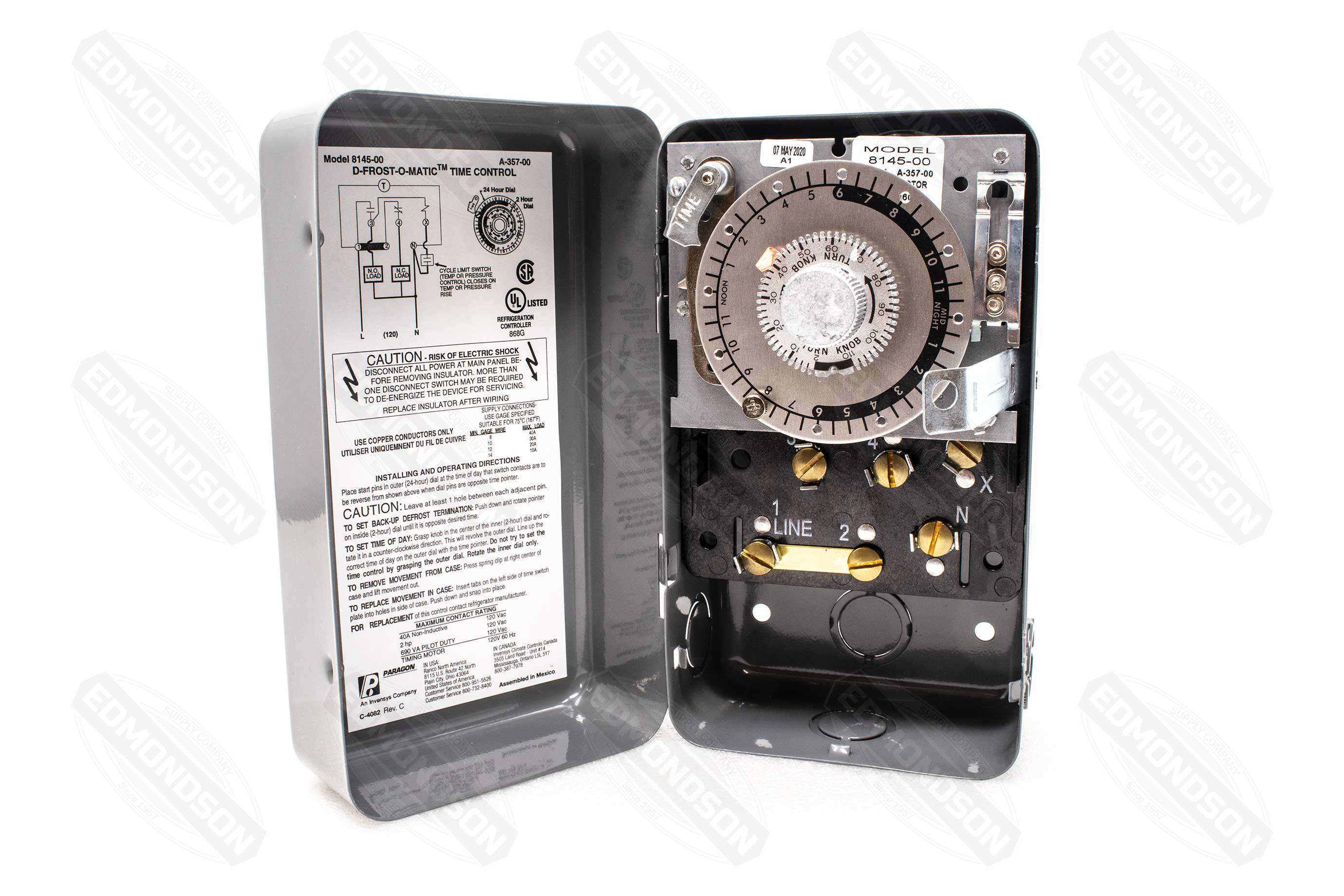 Paragon 8145-00 Defrost Commercial Timer Control, Time/Temperature/Pressure, 120V AC, 60 Hz - Edmondson Supply