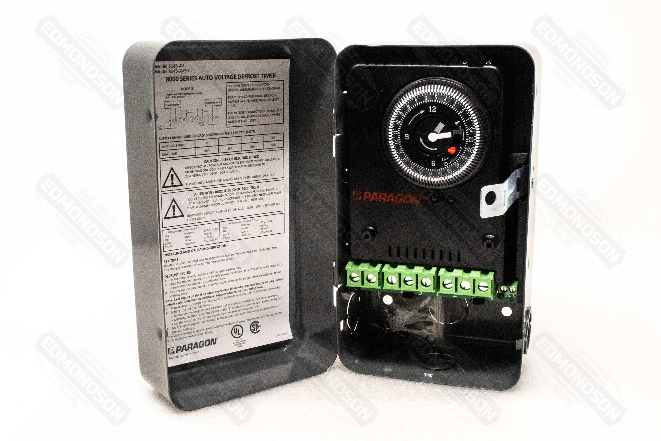 Paragon 8145-AV Defrost Commercial Timer Control, Auto Voltage, 120-240V AC, 60 Hz - Edmondson Supply