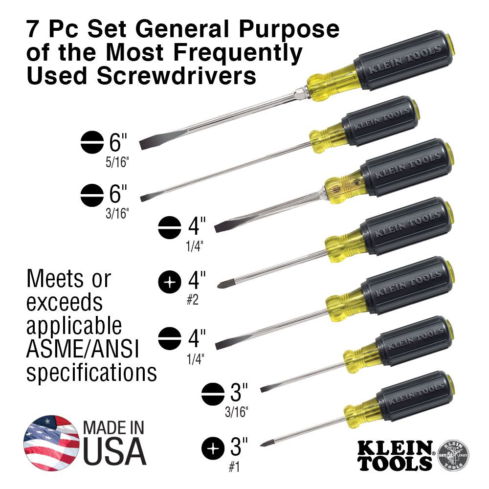 Klein Tools 85076 Screwdriver Set, Slotted and Phillips, 7-Piece - Edmondson Supply