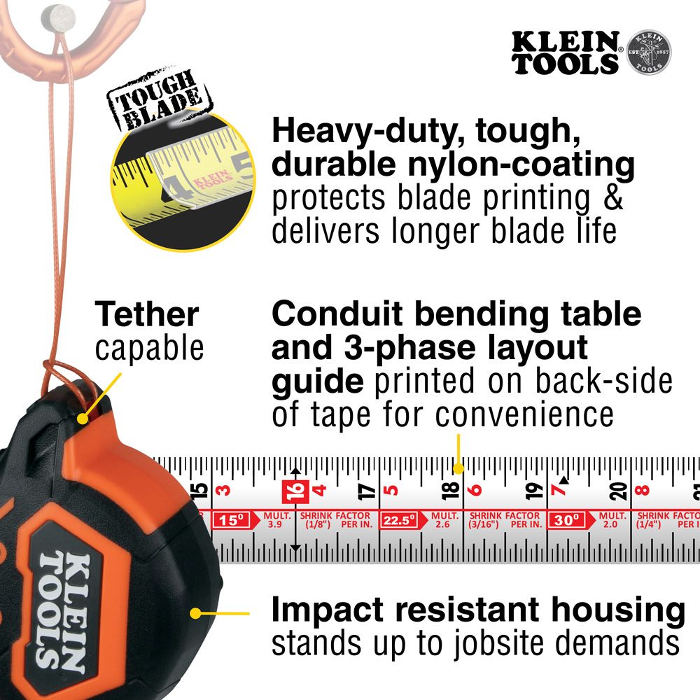 Klein Tools 9216 Tape Measure, 16-Foot Magnetic Double-Hook - Edmondson Supply