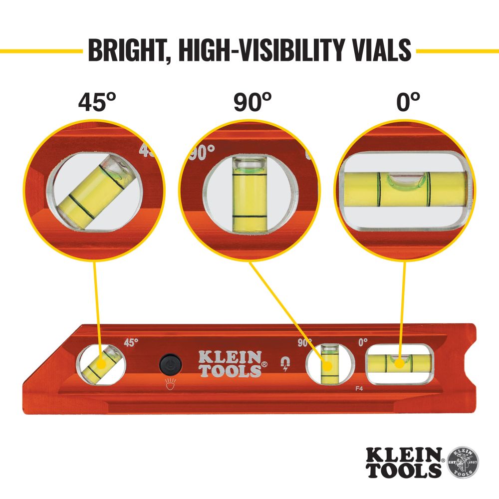 Klein Tools 935RBLT Lighted Torpedo Billet Level, Rare-Earth Magnet - Edmonson Supply