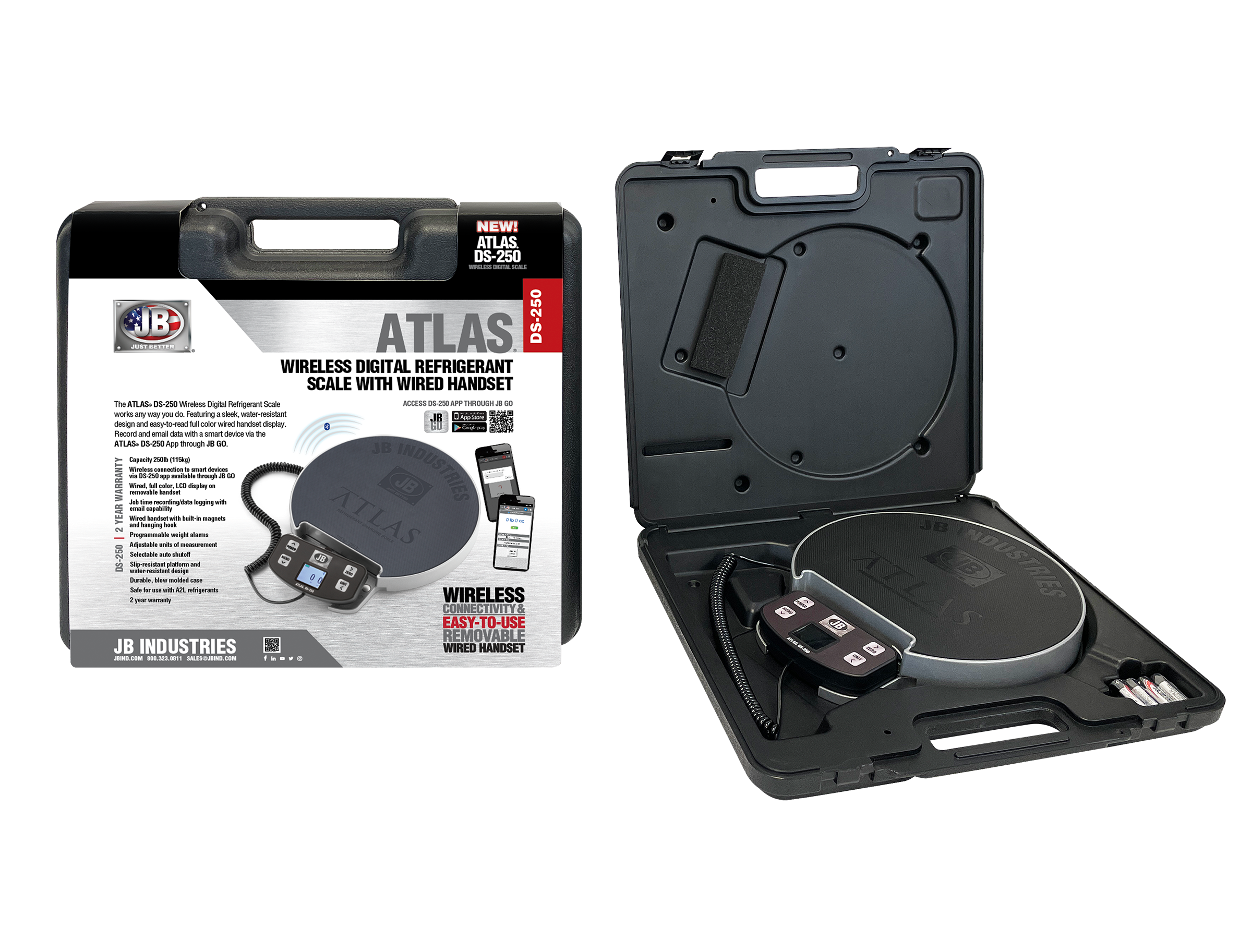 JB Industries DS-250 ATLAS Wireless Digital Refrigerant Scale with Wired Handset - Edmondson Supply