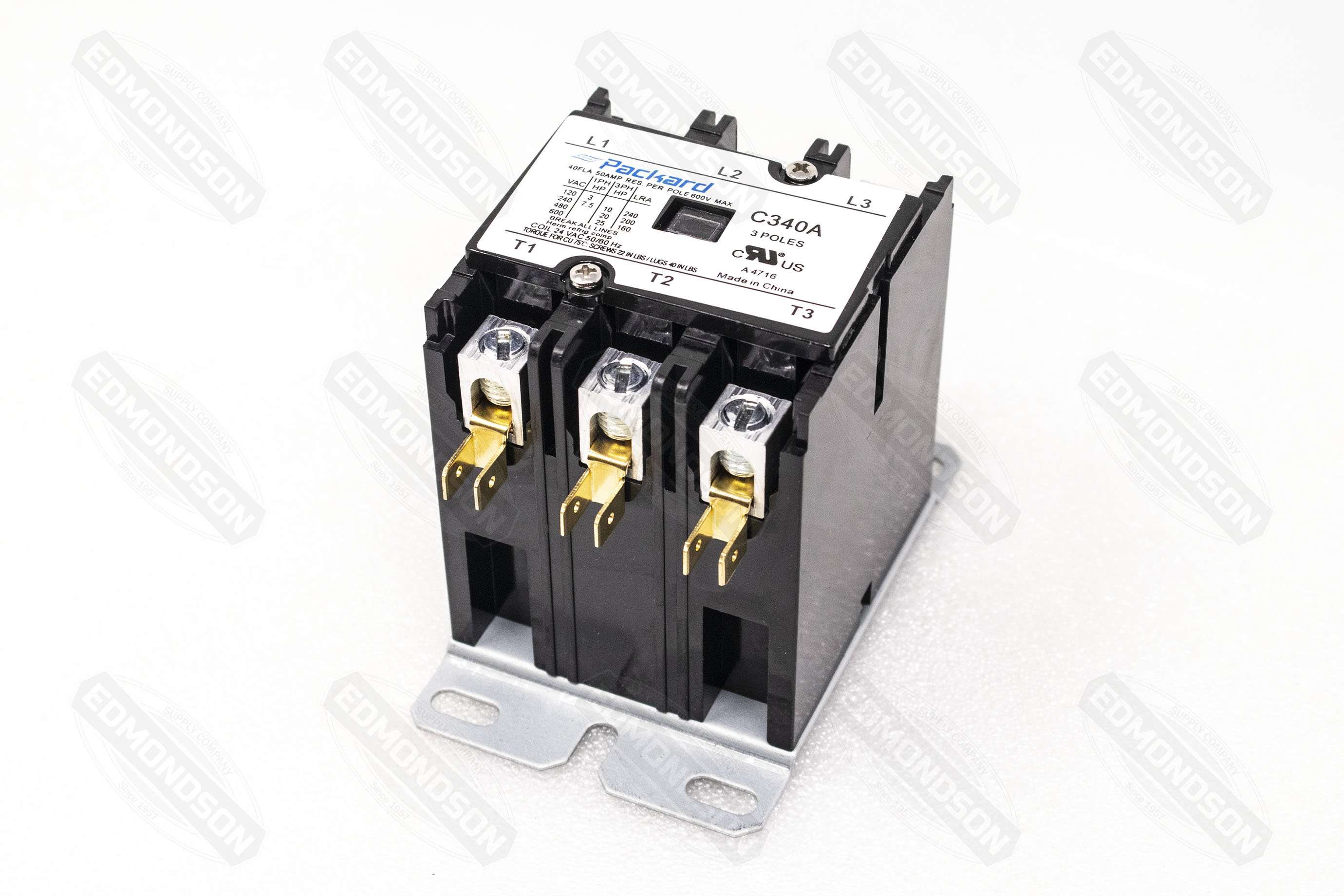 Packard C340A Contactor 3 Pole 40 Amps 24 Coil Voltage - Edmondson Supply