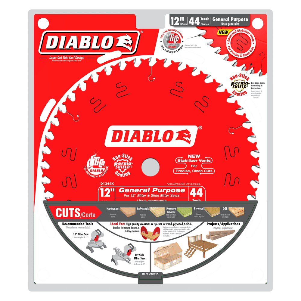 Diablo Tools D1244X 12 in. x 44 Tooth General Purpose Wood Saw Blade - Edmondson Supply