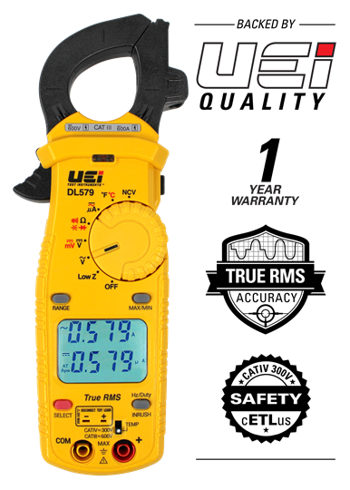UEi DL579 600A True-RMS Dual Display HVAC/R Clamp Meter w/ Temperature & Capacitance - Edmondson Supply