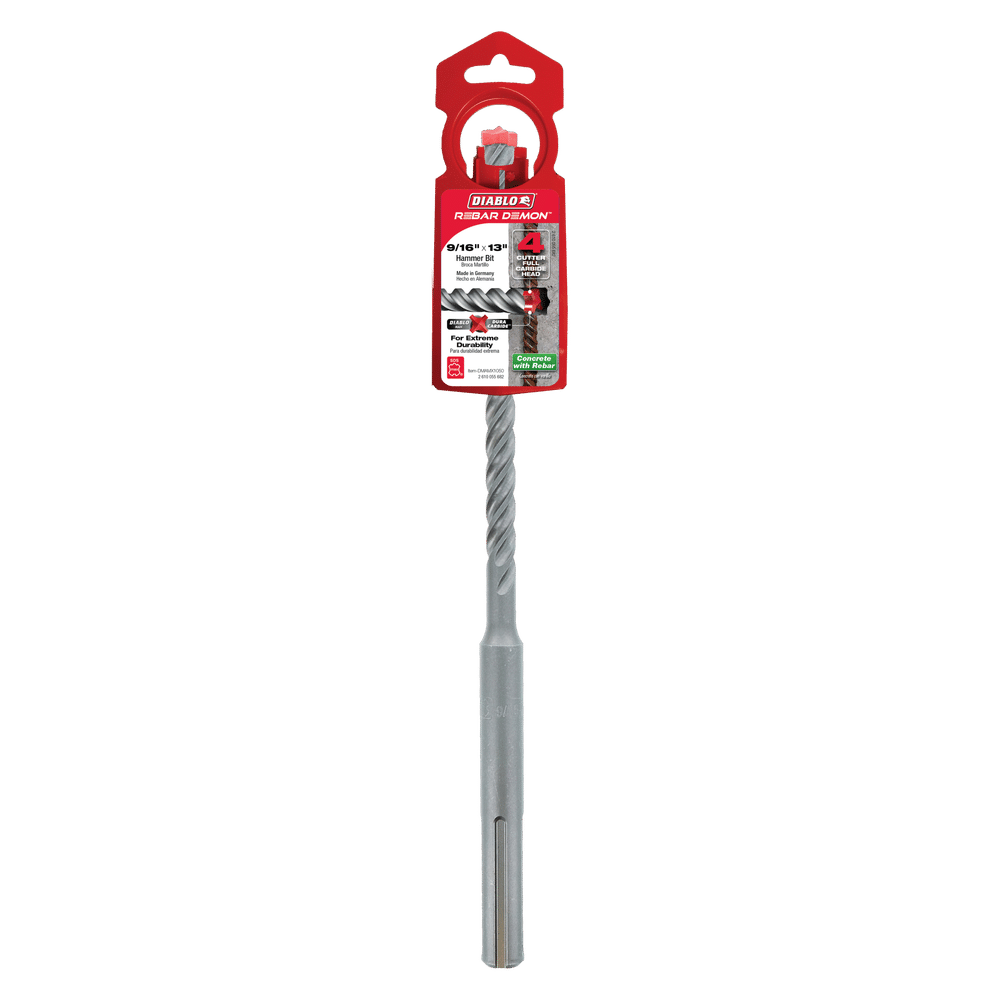 Diablo Tools DMAMX1050 9/16 in. x 8 in. x 13 in. Rebar Demon™ SDS-Max 4-Cutter Full Carbide Head Hammer Drill Bit - Edmondson Supply