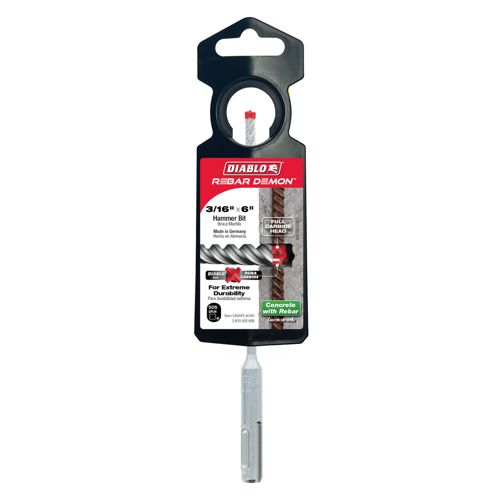 Diablo Tools DMAPL4040 3/16 in. x 4 in. x 6 in. Rebar Demon™ SDS-Plus 4-Cutter Full Carbide Head Hammer Bit - Edmondson Supply