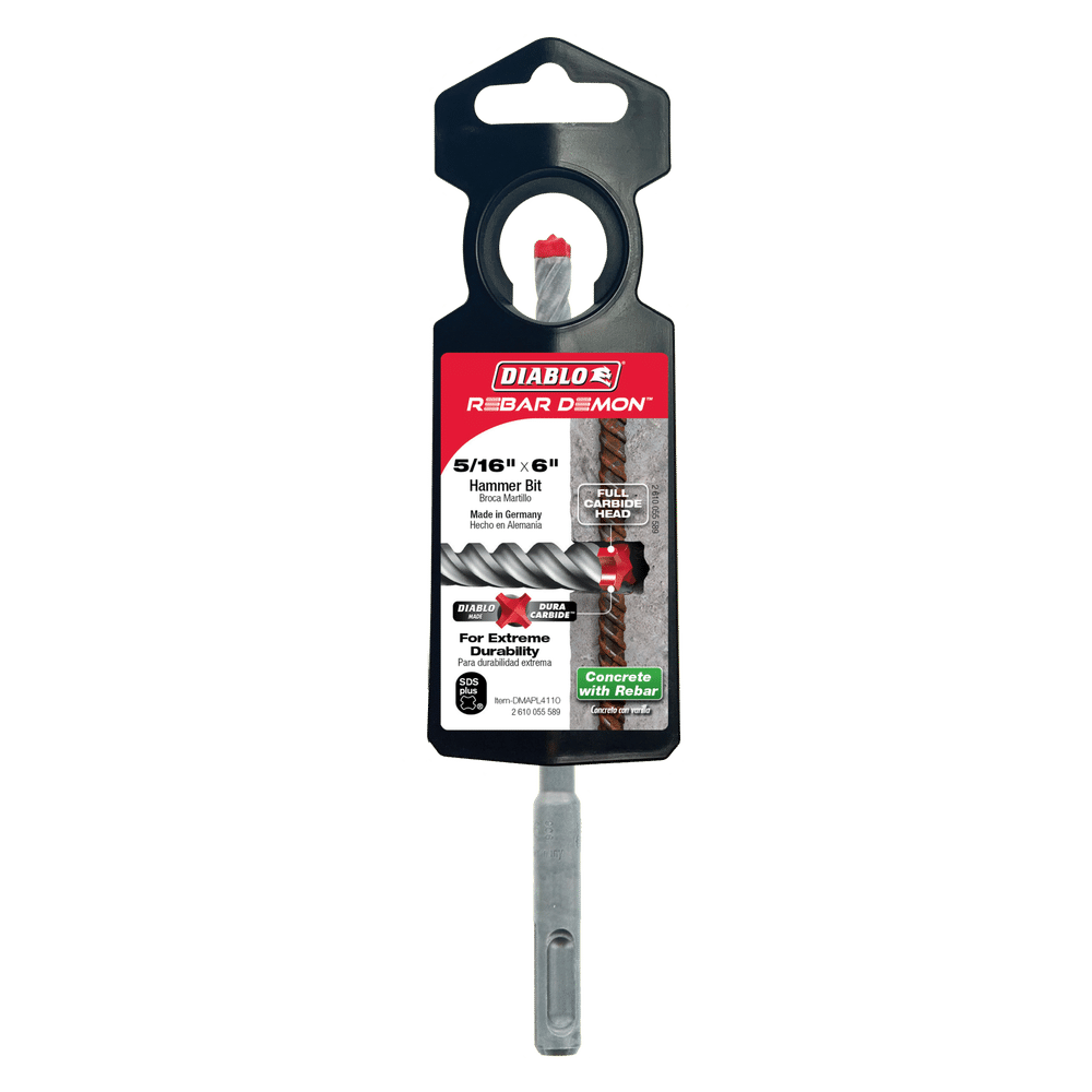 Diablo Tools DMAPL4110 5/16 in. x 4 in. x 6 in. Rebar Demon™ SDS‑Plus 4‑Cutter Full Carbide Head Hammer Bit - Edmondson Supply