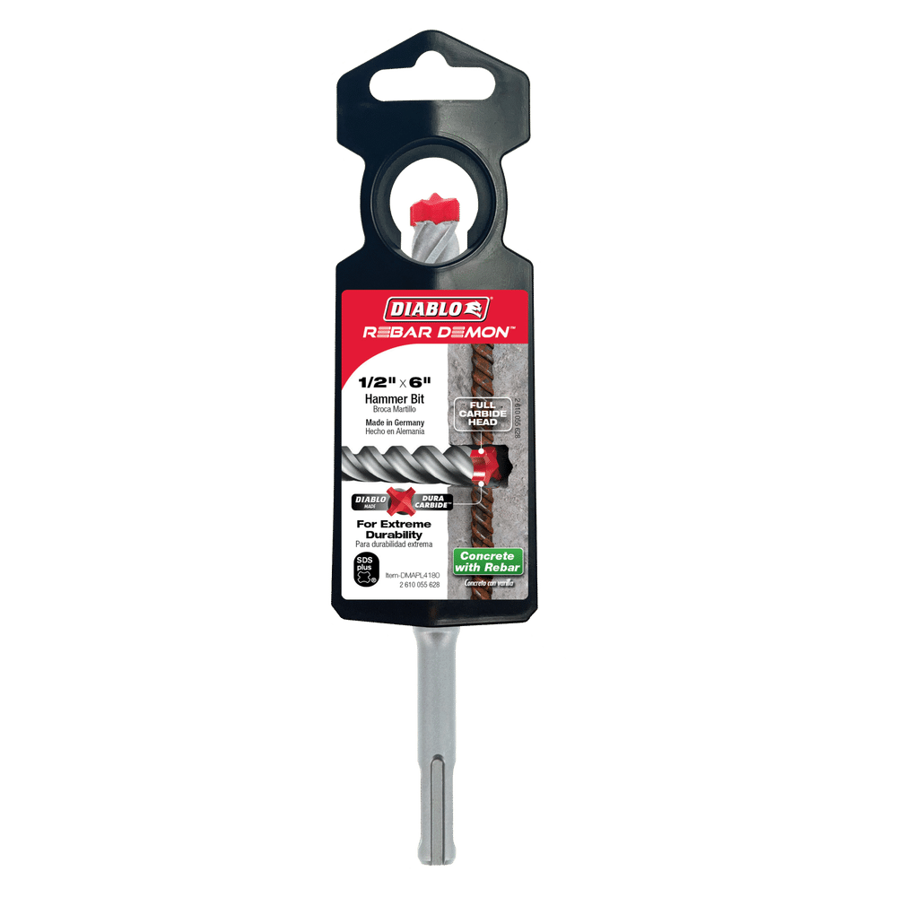 Diablo Tools DMAPL4180 1/2 in. x 4 in. x 6 in. Rebar Demon™ SDS-Plus 4-Cutter Full Carbide Head Hammer Bit - Edmondson Supply