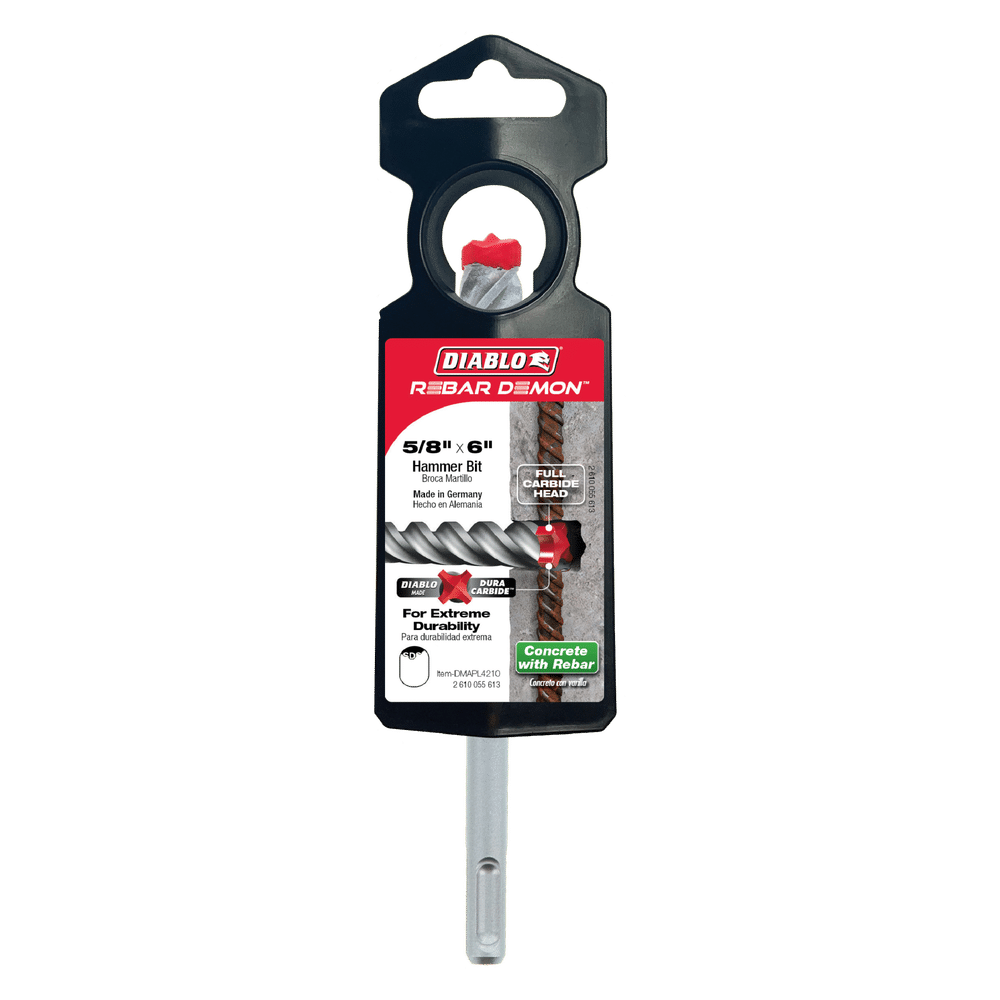 Diablo Tools DMAPL4210 5/8 in. x 4 in. x 6 in. Rebar Demon™ SDS‑Plus 4‑Cutter Full Carbide Head Hammer Bit - Edmondson Supply