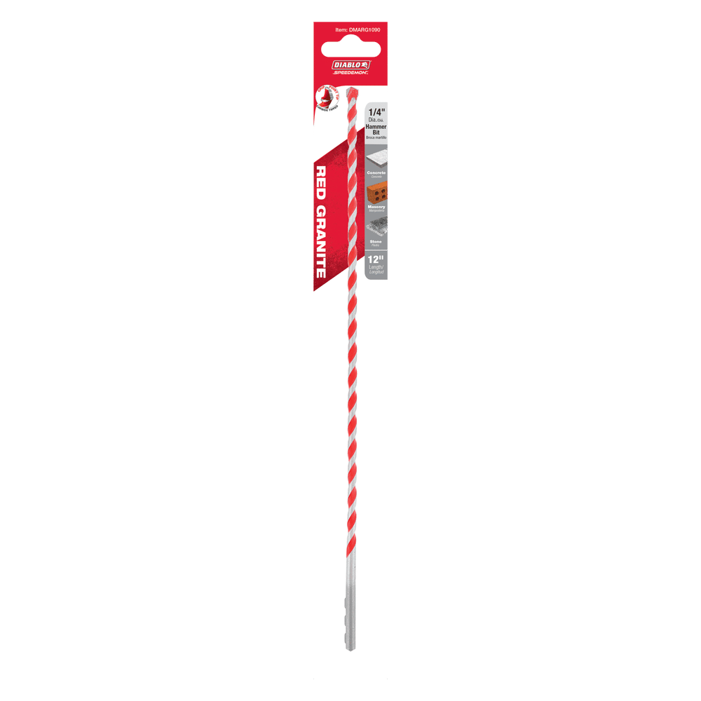 Diablo Tools DMARG1090 1/4 in. x 10 in. x 12 in. SPEEDemon™ Red Granite Carbide Tipped Hammer Drill Bit - Edmondson Supply