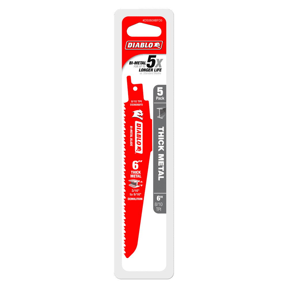 Diablo Tools DS0608BFD5 6 in. Bi-Metal Recip Blade for Thick Metal/Demolition (3/16 in. to 9/16 in.) (5-Pack) - Edmondson Supply