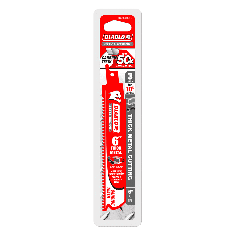 Diablo Tools DS0608CF3 6 in. Steel Demon Carbide Recip Blades for Thick Metal (3/16 in. - 9/16 in.) Cutting (3 Pack) - Edmondson Supply