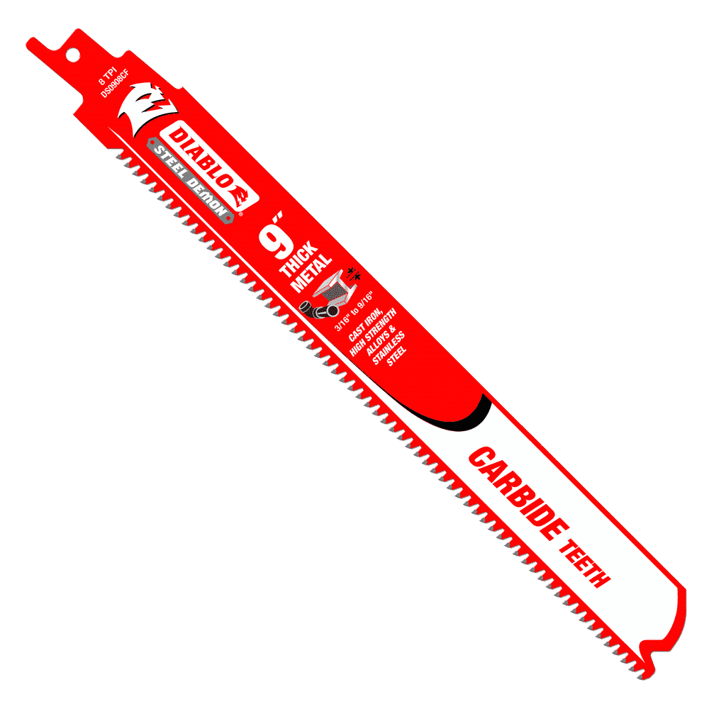 Diablo Tools DS0908CF10 9 in. Steel Demon Carbide Recip Blades for Thick Metal (3/16 in. - 9/16 in.) Cutting (10-Pack) - Edmondson Supply