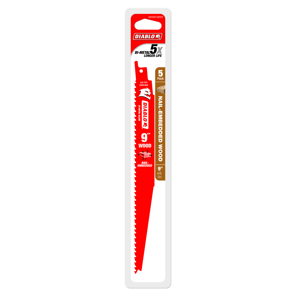 Diablo Tools DS0912BW5 9 in. Bi-Metal Recip Blade for Nail Embedded Wood (5-Pack) - Edmondson Supply